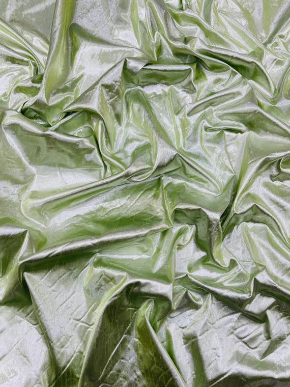 Lime Green Metallic Polyester Dupioni Faux Silk Fabric | 55" Wide Wedding, Home Décor.