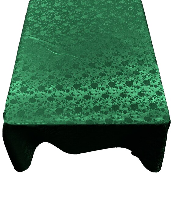 Hunter Green Roses Jacquard Satin Rectangular Tablecloth Seamless/Party Supply