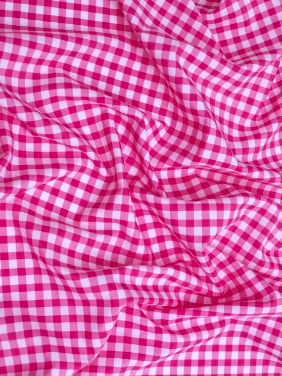 Fuchsia Gingham 1/4" Checkered Poly Cotton 58" Wide Fabric- Sold by the yard