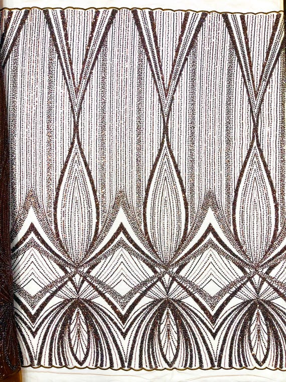 Brown Geometric New York Fashion Beaded Lace, By The Yard.
