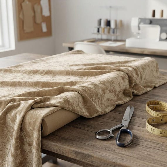 Champagne 59/60" Wide Crushed Stretch Panne Velvet Velour Fabric Sold By The Yard.