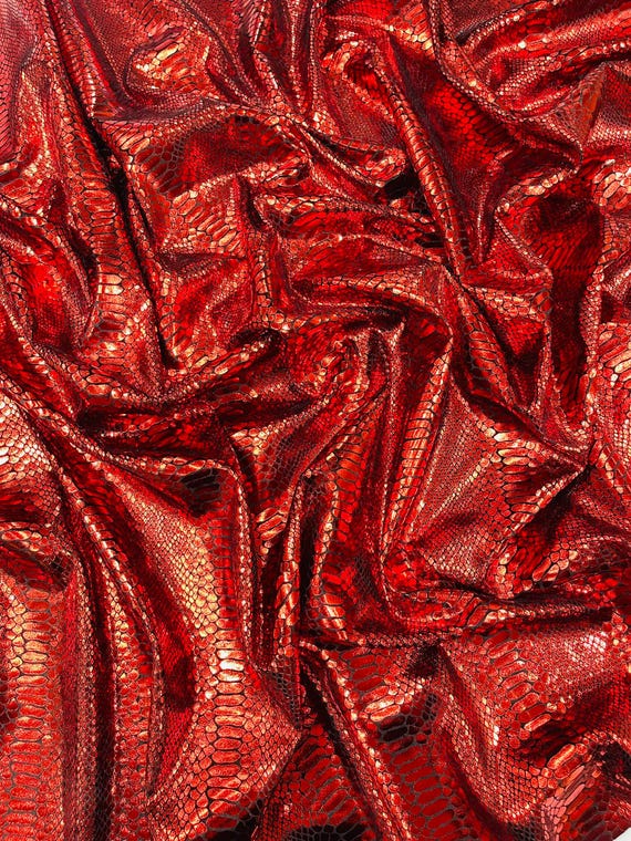 Red Illusion Foil Mamba Snake Design Stretch Velvet Fabric 58" Wide| Costume.