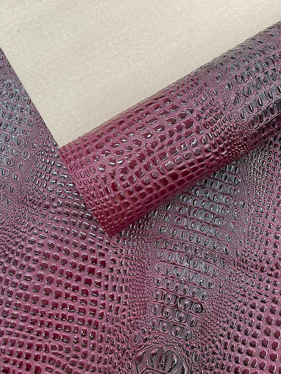 Dark Wine Glossy Two Tone Gator Fake Leather Upholstery, 3D Crocodile Skin Texture Faux Leather PVC Vinyl, 54" Wide