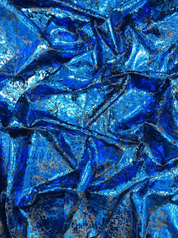 Royal Blue Stretch velvet splatter foil design/4-way stretch fabric- Sold by the yard