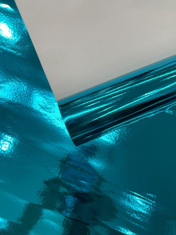 Turquoise Chrome Mirror Reflective Vinyl Fabric / Crafting Apparel Upholstery Vinyl Fabric 54" Wide