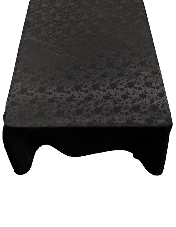 Black Roses Jacquard Satin Rectangular Tablecloth Seamless/Party Supply