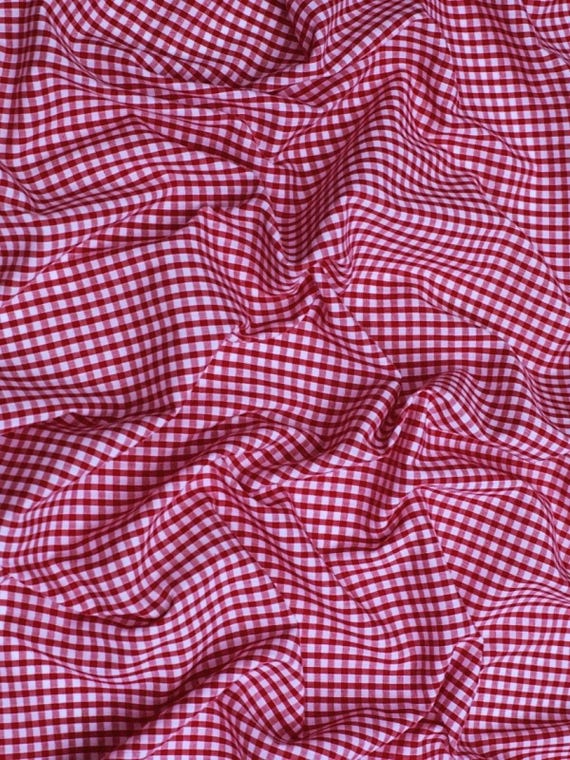 Red Gingham 1/8" Checkered Poly Cotton 58" Wide Fabric- Sold by the yard