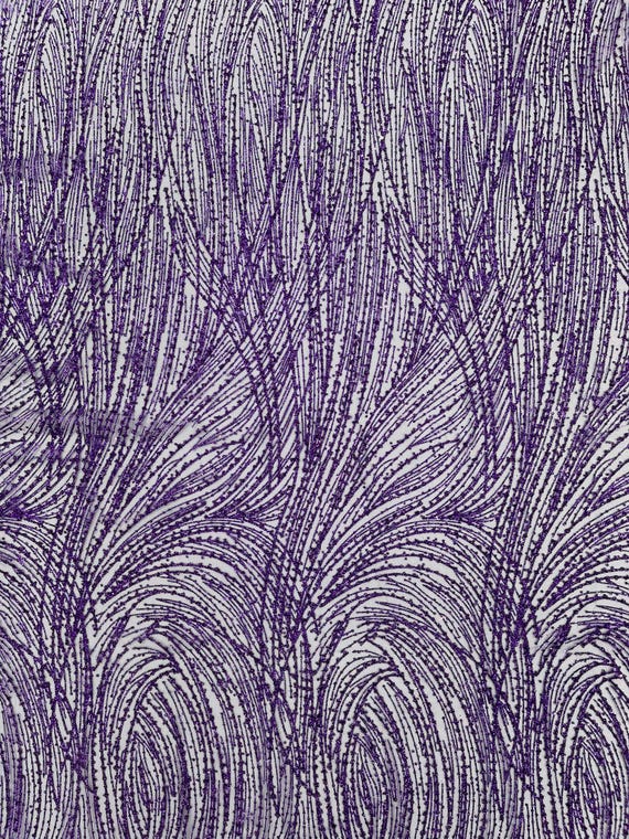 Purple Fashion Glitter Design On A Mesh Lace Fabric/Prom.