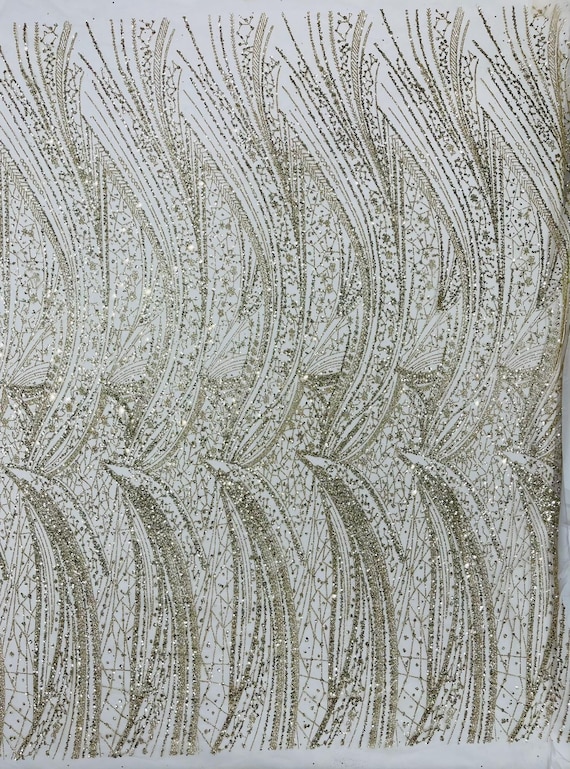 Gold Geometric Fashion Glitter Design On A Mesh Lace Fabric| 58" Wide| Prom Dresses.