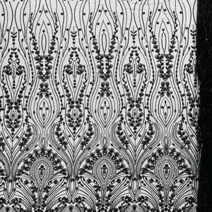 Black Modern Luxury Beaded Fabric Embroidered on a Mesh Lace, Sold by The Yard