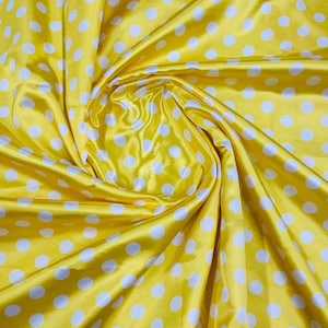 Yellow Soft Charmeuse Satin Fabric With White 1/2 inch Polka Dot-60” Wide 100% Polyester-Sold By The Yard.