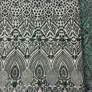 Hunter Green Diamond Geometric Sequin On A Stretch Mesh Fabric. By The Yard