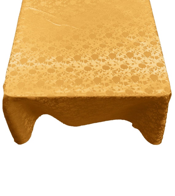 Gold Square Tablecloth Roses Jacquard Satin Overlay for Small Coffee Table Seamless