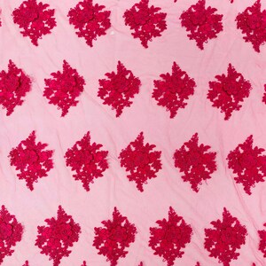 Fuchsia Corded Lace 3D Floral Embroider, Sold by the yard.