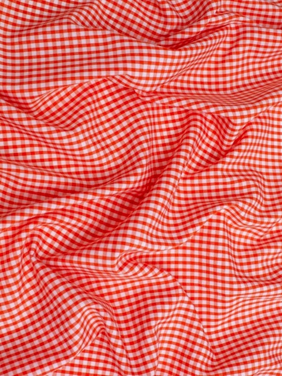 Orange Gingham 1/8" Checkered Poly Cotton 58" Wide Fabric- Sold by the yard