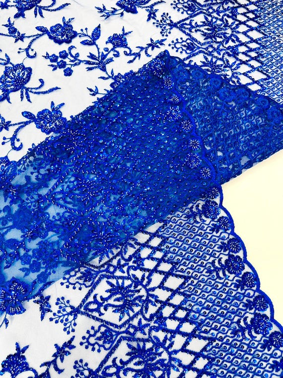Royal Blue Modern Luxury Beaded Fabric 54” Wide- Sold by the yard