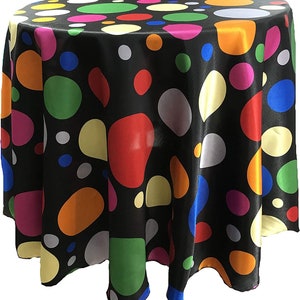 Round Happy Birthday Tablecloth Multi Color Polka Dot Satin Tablecloth Black