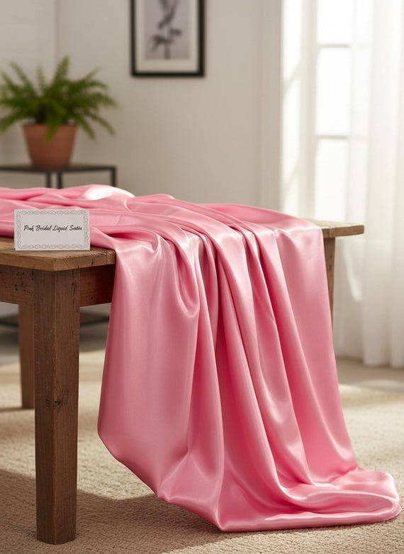 Pink Glossy Liquid Bridal Satin Fabric, 58” Wide for Prom and Wedding Dresses.