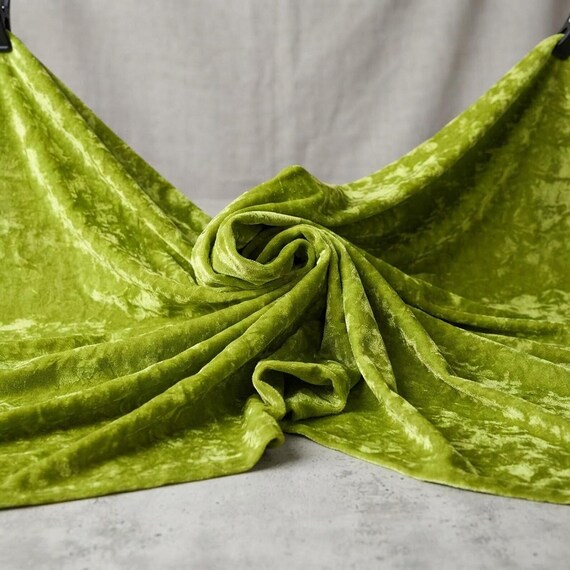Lime Green 59/60" Wide Crushed Stretch Panne Velvet Velour Fabric Sold By The Yard.