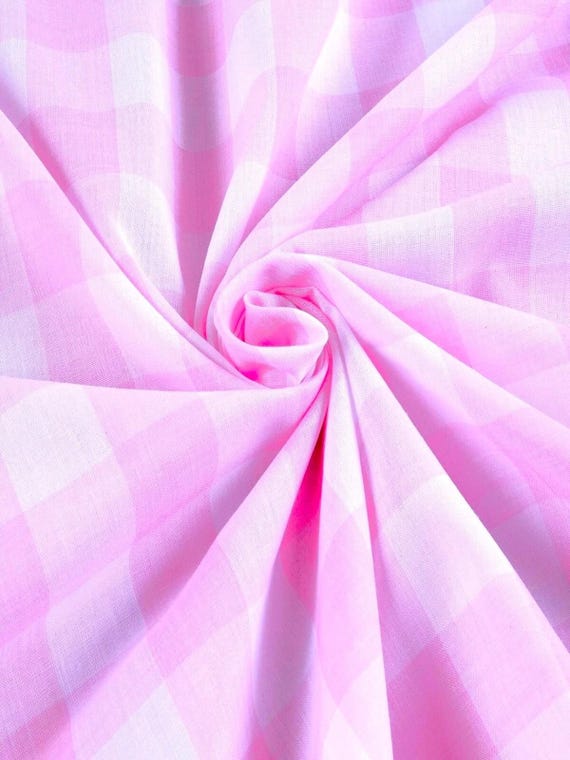 Baby Pink Gingham 1 Inch Checkered Poly Cotton 58" Wide Fabric- Sold by the yard