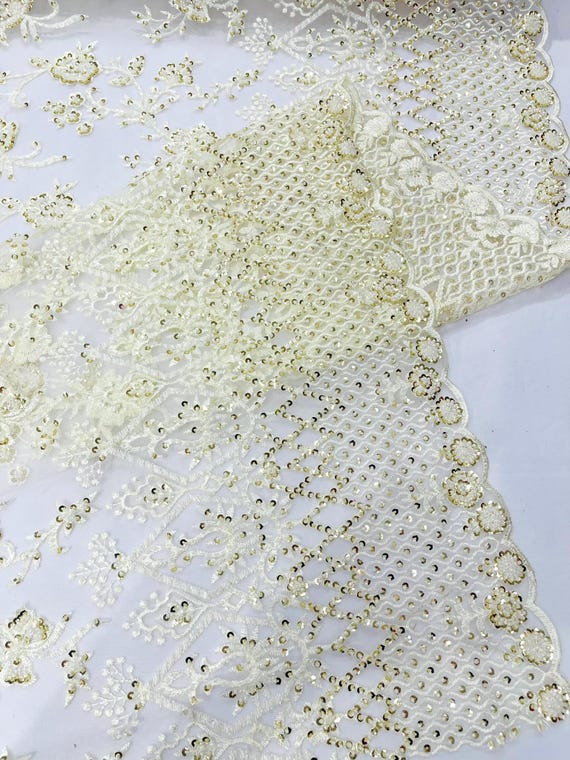 Ivory Modern Luxury Beaded Fabric 54” Wide- Sold by the yard