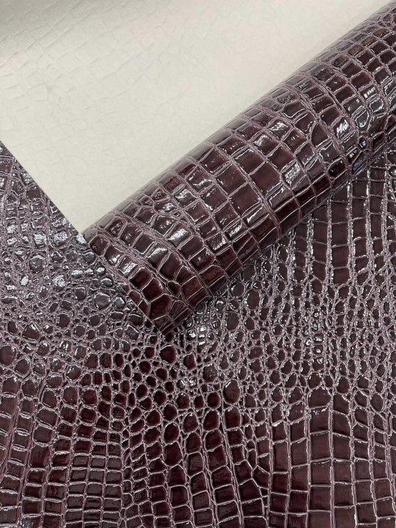 Dark Burgundy Shiny Alligator 3D Embossed Vinyl Fabric, 54" Wide Upholstery Crafting Accessories Applications.