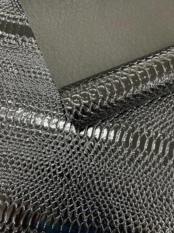 Mamba Black Cobra Snake Shiny Vinyl 3D Embossed Fabric / 2 Tone Cobra Snake Vinyl Leather 54" Wide