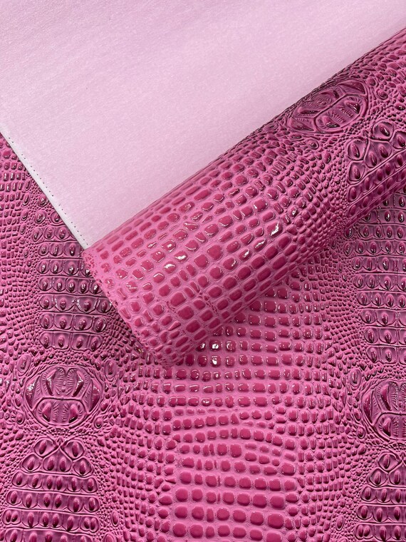 Bubble Gum Glossy Two Tone Gator Fake Leather Upholstery, 3D Crocodile Skin Texture Faux Leather PVC Vinyl, 54" Wide