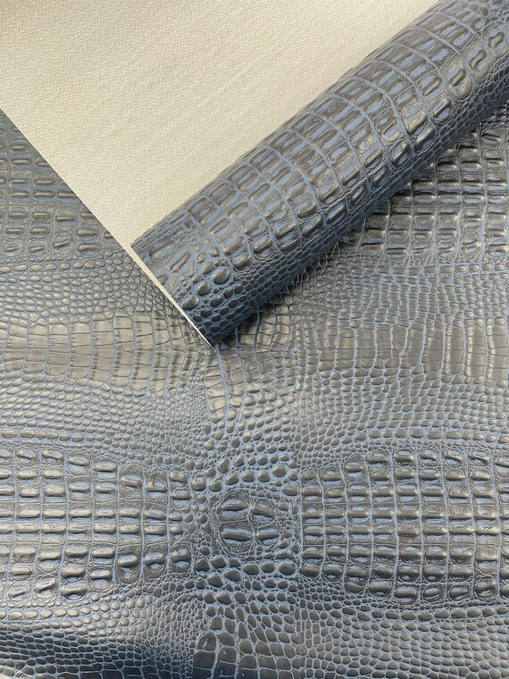 Navy Blue Crocodile Marine Vinyl 2 tone Upholstery, Crocodile Skin Texture Faux Leather PVC Vinyl, 54" Wide.