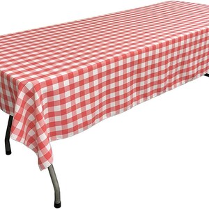 White & Coral Polyester Poplin Gingham Checkered Rectangular Tablecloth.