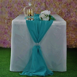 Teal Chiffon Table Runner Extra Long, Wedding Runners, Holiday Table Runners, Long Table Runners.