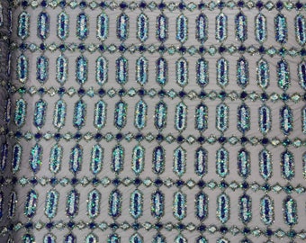 Lilac Aqua Multi Color Iridescent  Jewel Sequin Design On a 4 Way Stretch Lilac Mesh Fabric - Sold By The Yard