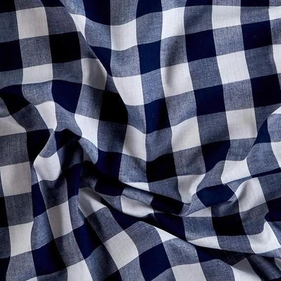 Navy Blue Gingham 1 Inch Checkered Poly Cotton 58" Wide Fabric- Sold by the yard