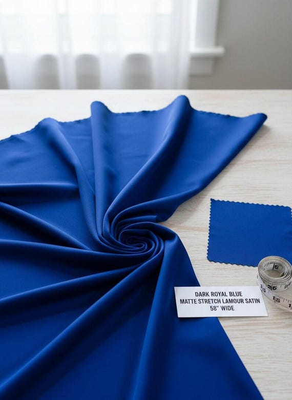 Dark Royal Blue Satin Matte Stretch Lamour Fabric, 58" Wide for Apparel.