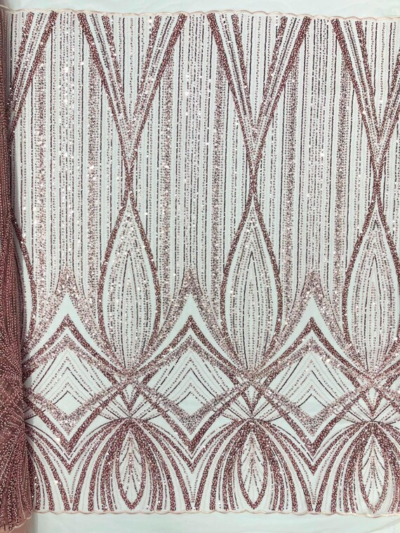 Pink Geometric New York Fashion Beaded Lace, By The Yard.