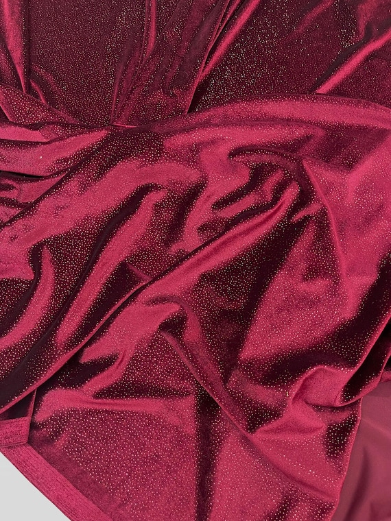 Burgundy Glitter Stretch Velvet Fabric | 58" Wide.
