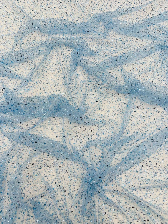 Light Blue All Over Luxury Beaded Mesh with Pearls, Sequins for Wedding Dresses, Prom Gowns