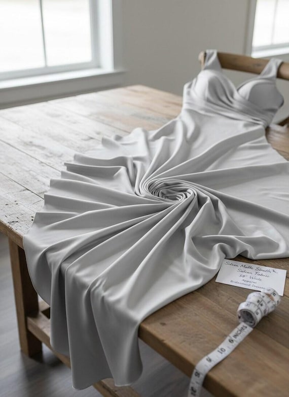 Silver Satin Matte Stretch Lamour Fabric, 58" Wide for Apparel.