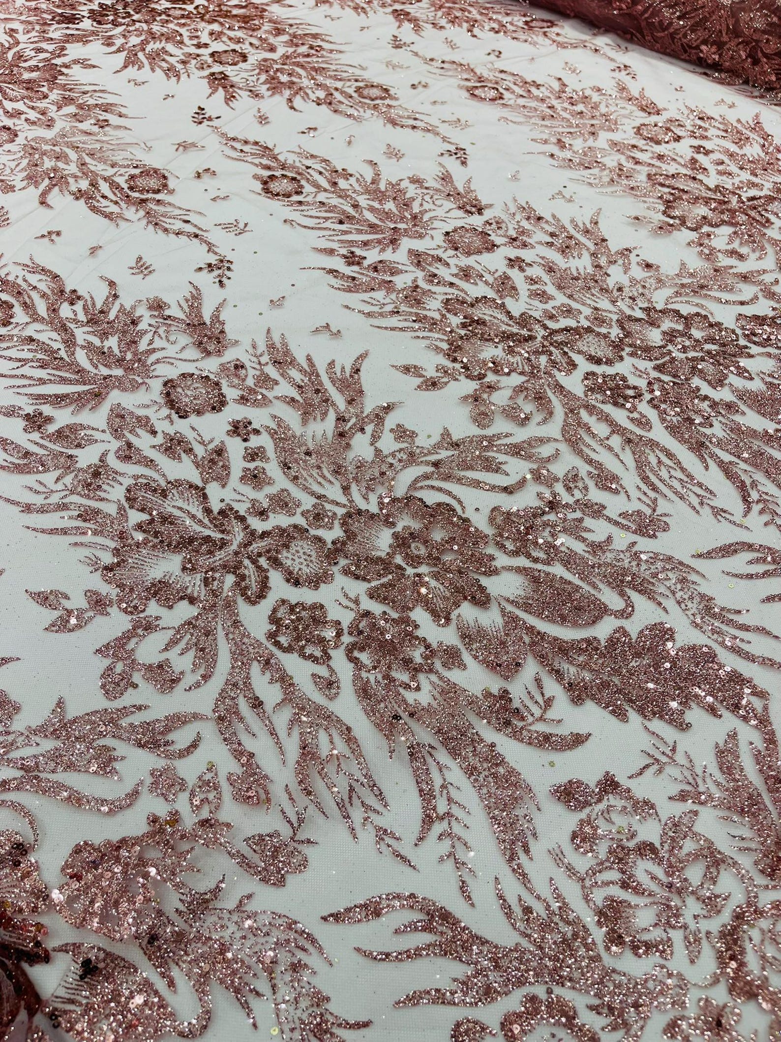 Dusty Rose Big Glitter Damask Design on A Mesh Lace Fabric/prom/sold by ...