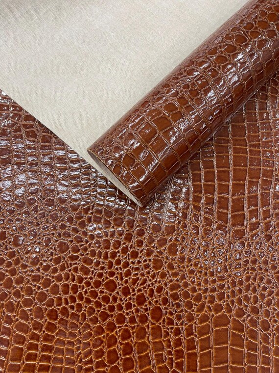 Brown Shiny Alligator 3D Embossed Vinyl Fabric, 54" Wide Upholstery Crafting Accessories Applications.