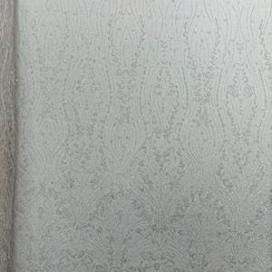 White Modern Luxury Beaded Fabric Embroidered on a Mesh Lace, Sold by The Yard
