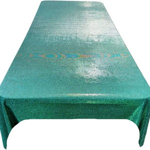Rectangular Full Covered Glitter Shimmer on Fabric Tablecloth - Wedding Party Decoration Jade