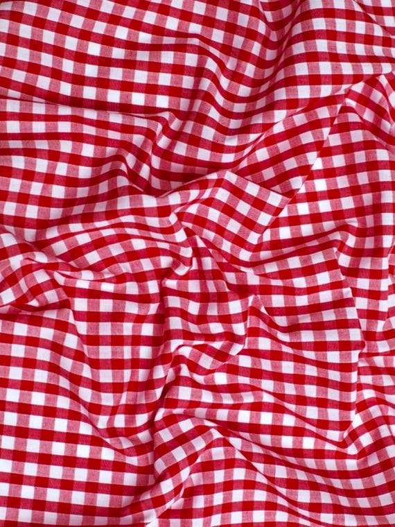 Red Gingham 1/4" Checkered Poly Cotton 58" Wide Fabric- Sold by the yard