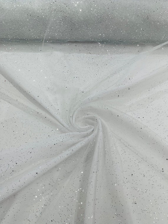 White Silver Glitter Tulle Fabric