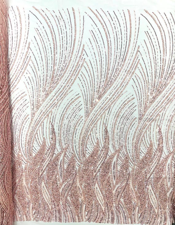 Pink Flame Fashion Beaded Lace Fabric| Prom| Wedding| By The Yard.