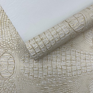 White Gold Metallic Gator Vinyl Fabric 54&quot; Wide / Upholstery Crafting Accessories Applications Faux Leather PVC.
