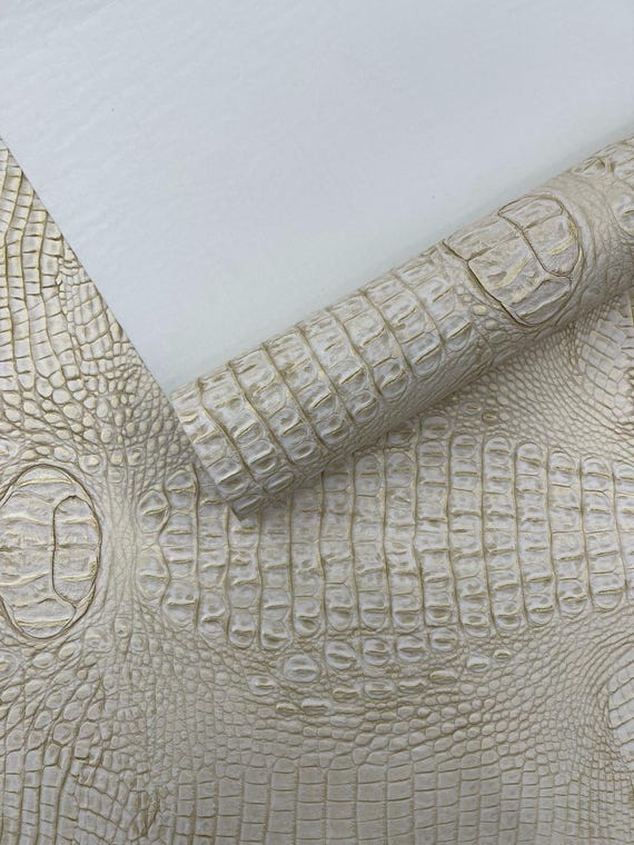 White Gold Metallic Gator Vinyl Fabric 54" Wide / Upholstery Crafting Accessories Applications Faux Leather PVC.