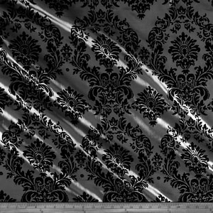 Silver Flocked Damask Taffeta Fabric Wedding, Bridal Shower/Baby Shower, Dinner, Special Events/Home Decor - Sold By The Yard