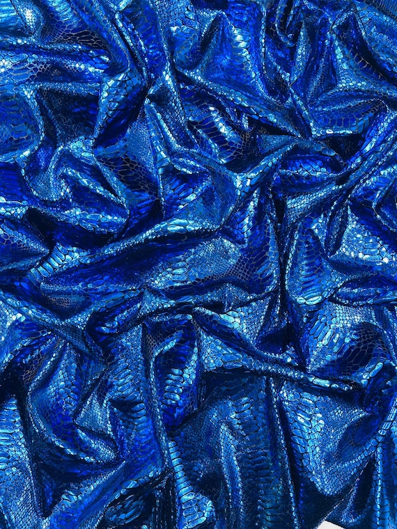 Royal Blue Illusion Foil Mamba Snake Design Stretch Velvet Fabric 58" Wide| Costume.