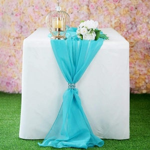 Turquoise Chiffon Table Runner Extra Long, Wedding Runners, Holiday Table Runners, Long Table Runners.